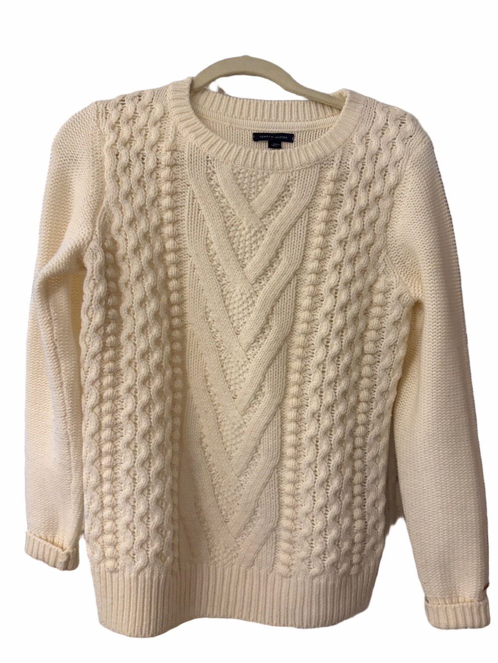 Tommy Hilfiger cream cable knit wool blend sweater Medium.